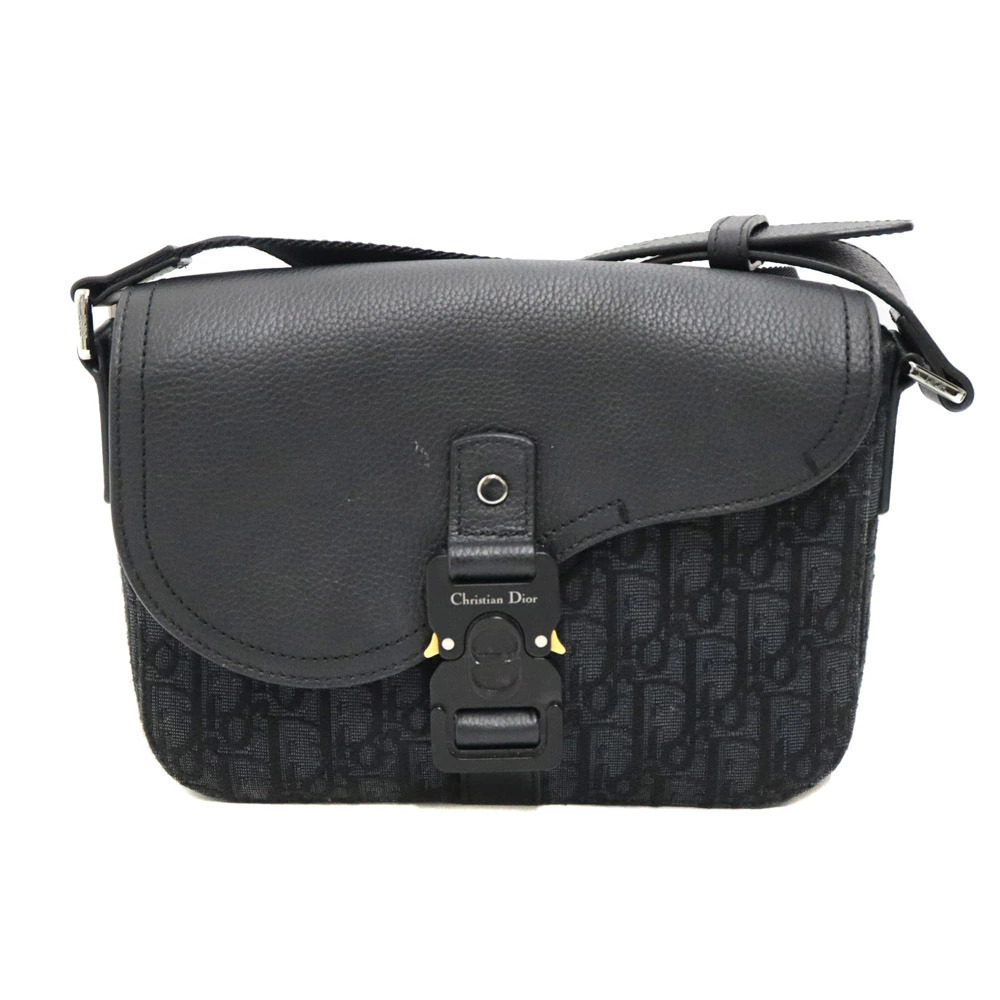 Christian Dior Saddle Flap Messenger Bag Jacquard Shoulder Black